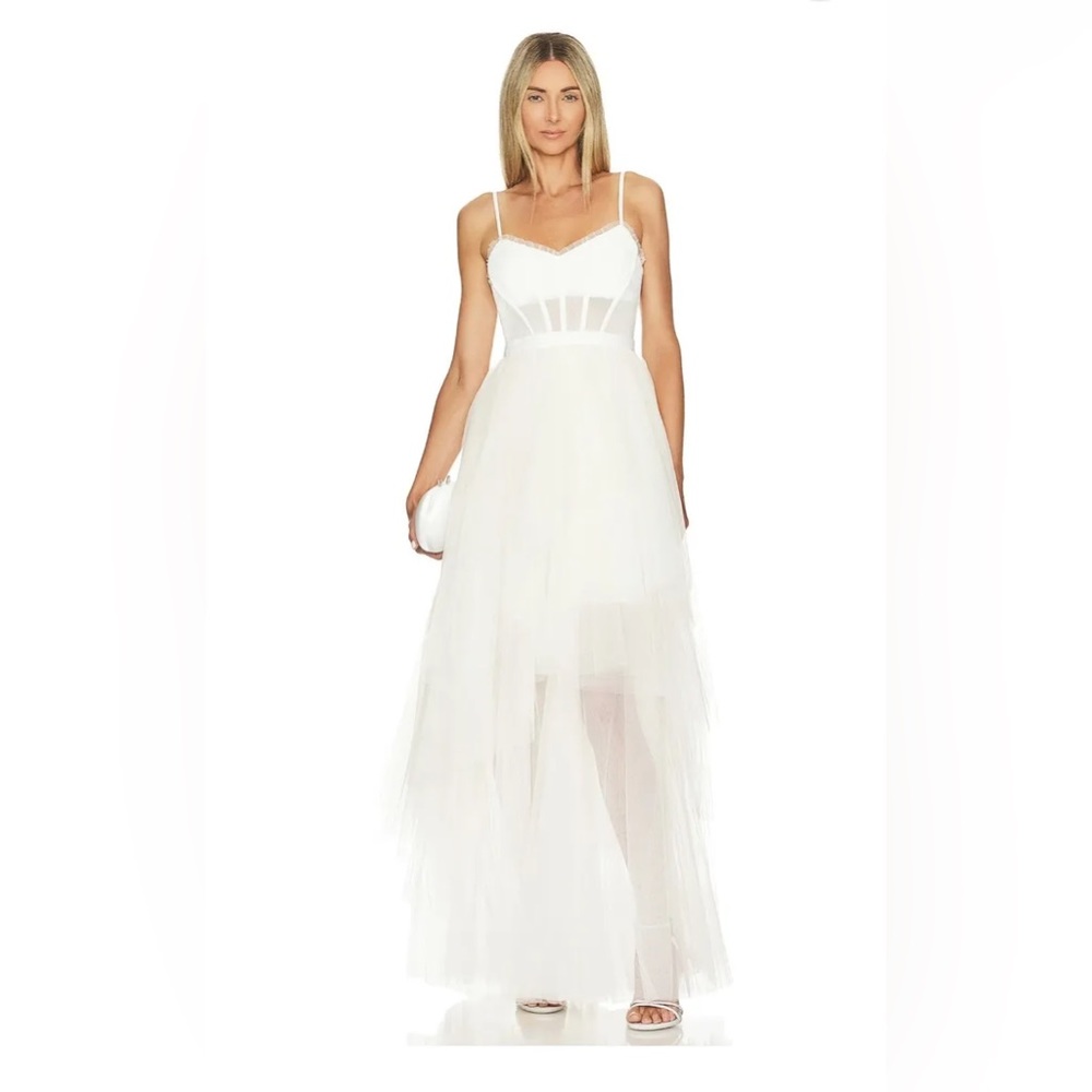 BCBG Katherine Tulle Evening Gown in Gardenia White, Size 4